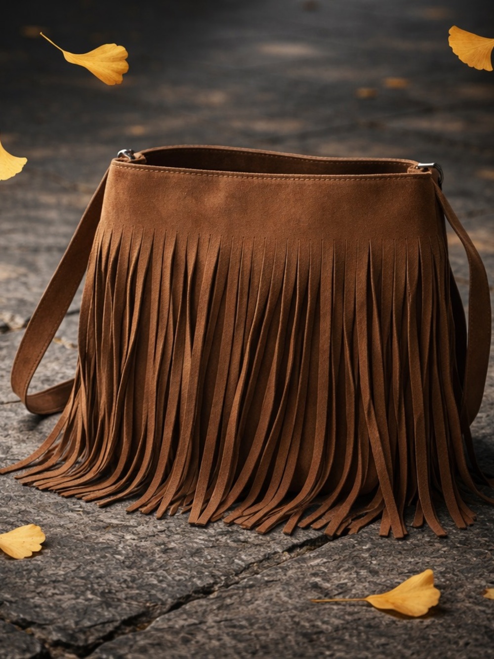 Fringe Suede Crossbody Bag in Brown